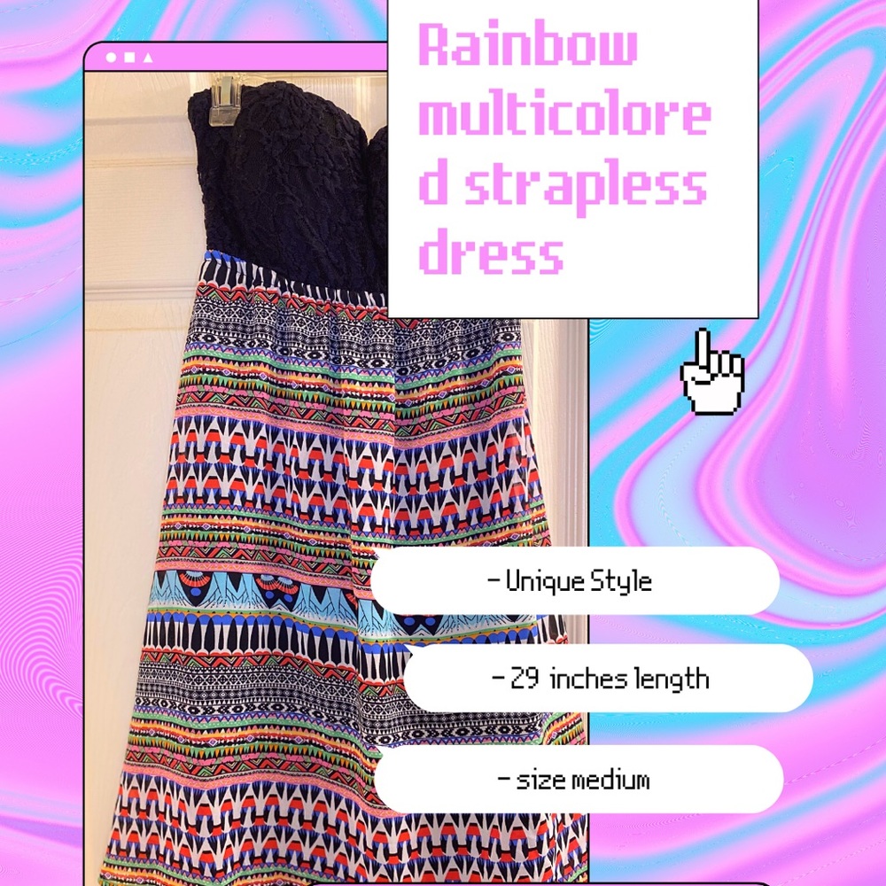 Rainbow multicolored lace top cute bow strapless dress for women/girls/juniors
